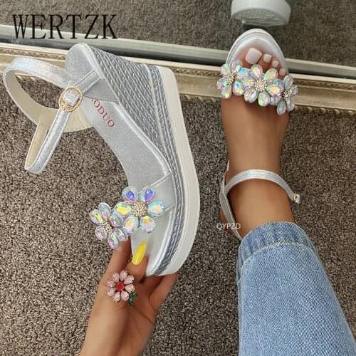 Rimocy Luxury Crystal Pearl Wedges Sandals for Women Ladies Summer High Heels Platform Sandalias Ankle Strap Rome Shoes Woman