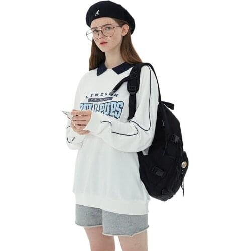 Womens Pullover Harakuju Printed Hoodies Sweatshirts Turndown Collar Casual Student Loose Couple Tops H1523