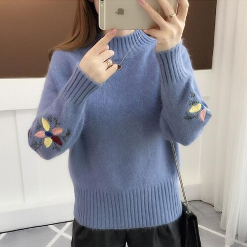 Womens Sweater Thick Loose Embroidered Pullover Sweaters Knitted Sweater Winter Fashion 2019