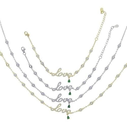 Green color tear drop drip cz geometric round cz station love letter women choker necklace trendy 2021valentine necklace jewelry