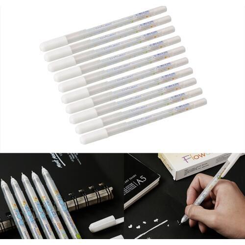 1PC 0.8mm White ink Gel Pen White Hook Liner Pens Signature Marker Black Paper Highlighter Reviser dropshipping