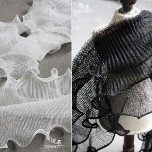 12cm Ruffle Wave Lace Trim French Black White Perspective DIY Ruffle Collar Cuff Decor Wedding Dress Laec Designer Accessories