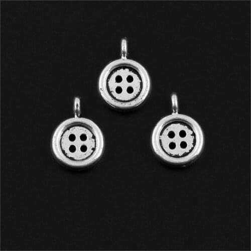 20Pcs Silver Color Clothes Buttons Charms Family Sewing Pendant Necklaces Jewelry Making Accessories Findings 13x10mm A386
