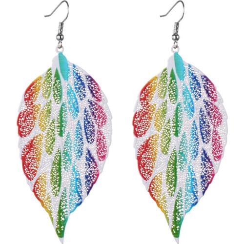 2021 Fashion Jewelry Long Leaves Earrings for Women Charm Iron Colourful Women Earrings