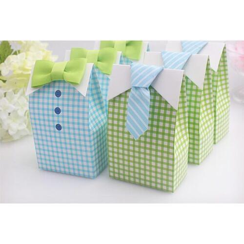 25pcs/lot Continental personality bow tie tie candy box small fresh plaid shirts dresses candy box Creative personalized wedding