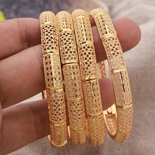 4Pcs/lot 18K New Dubai Gold Color Bangles For Women African Bride Bracelet Middle East Ramadan Arab Jewelry Gifts