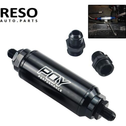 44mm Fuel Filter High Flow with 2Pcs AN6 AN8 Adaptor Fittings with 60 micron Steel Element Aluminum Black