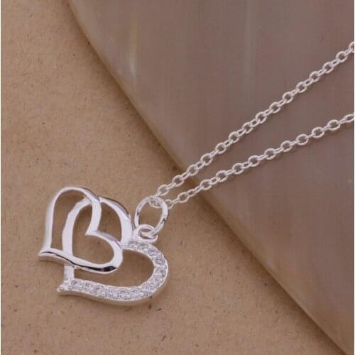 AN106 Hot sterling Necklace fashion jewelry pendant small and big heart /gggaoxna akuajcba silver color