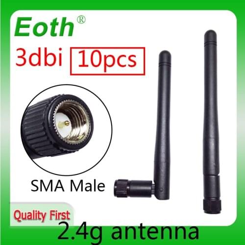 Wifi 2.4GHz Antenna 10pcs wholesale 3dbi SMA Male connector 2.4 ghz antena wi fi antenne Aerial Omni White antennas for Router