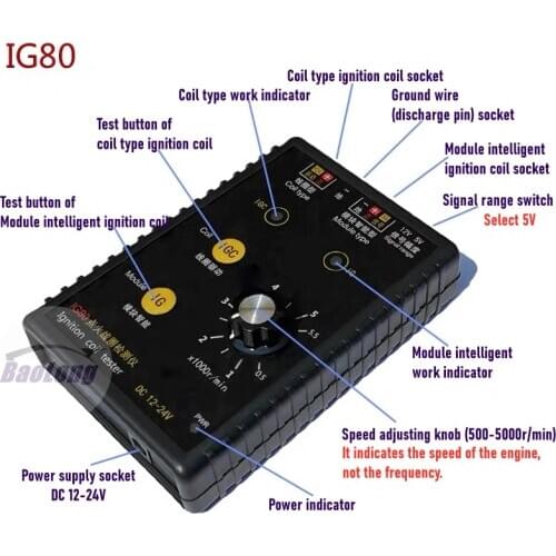 IG80 Automobile Ignition Coil Detector for 12V 24V Natural Gas and 12V Gasoline Ignition Coil Tester