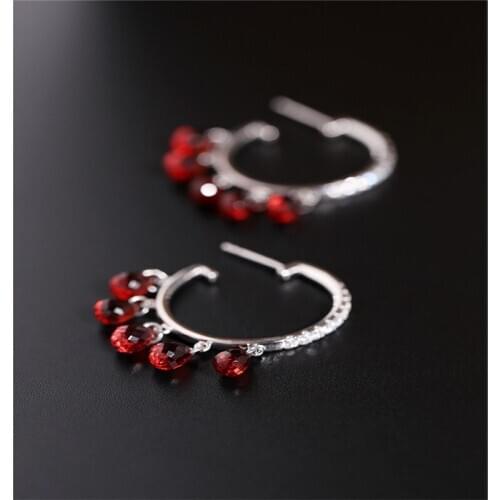 DAIMI Faceted water drop garnet earrings female gemstones authentic 925 silver red gemstone Korean earrings