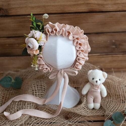 Baby Pink Hat Teddy Bear Toy Newborn Baby Flower Bonnet Photography Props Cute Teddy Bear Props