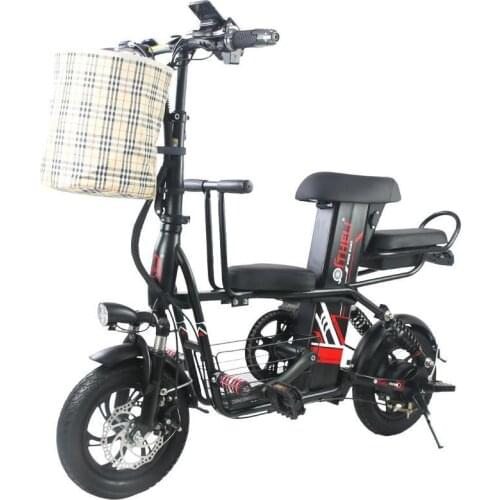Electric Bicycle Scooter With 3 Seats 2 Wheels Electric Bicycles 12'' 350W 48V, 30AH Range 80km Portable Electric Bikes Adults