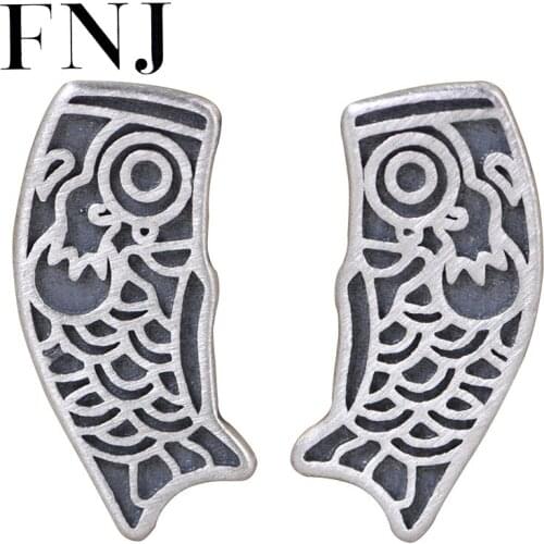 FNJ Vintage Fish Animal Earrings 925 Silver Original Pure S925 Sterling Silver Stud Earring Women Jewelry