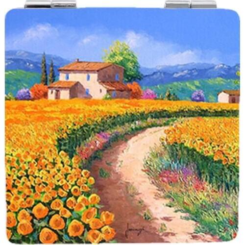 JWEIJIAO Spring is coming DIY photo Grateful makeup mirrors flowers road house Oil Painting Mini Vanity mirror SR01