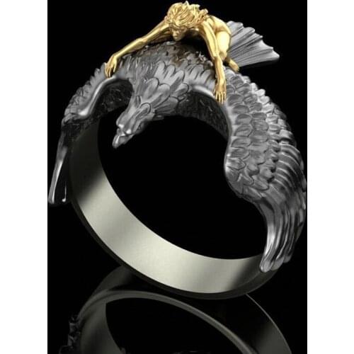 Classic Mythology 3D Three-dimensional Gold Flying Eagle Angel Trainer Naked Ring Men Personality Women Rings Jewelry