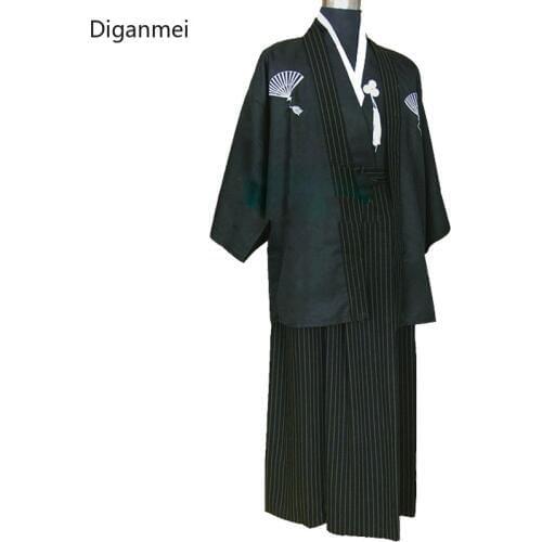 Stage performance costumes Japanese samurai kimono Man black bathrobe cosplay vintage clothing Japan style Formal dress