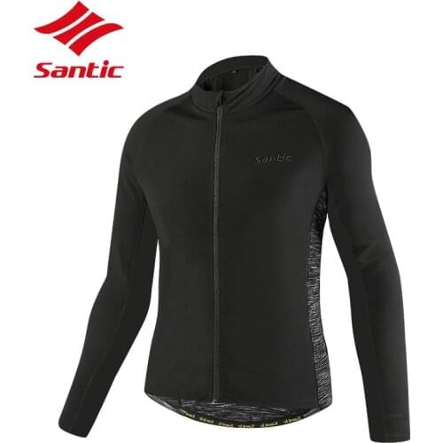 Santic Autumn Winter Cycling Jacket Men Long Sleeve Thermal Fleece Windproof Bicycle Jacket Coat Bike Clothing Sportswear