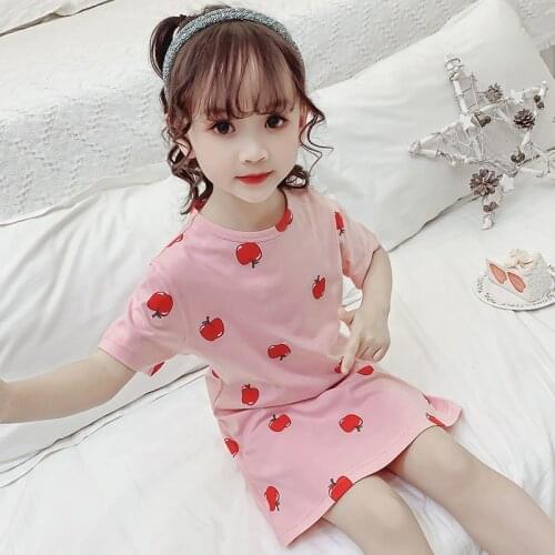 Summer Girls Leisure Nightdress Cute Cartoon Print Nightgowns Kids Soft Cotton Bathrobe Home Hotel Vacation Sleepwear Nighty