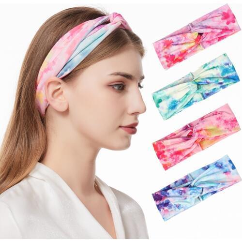 Fashion Korean Cross Tie-dye Popular Elastic Hair Bandana Turban Headband Elegant Printed Headwrap Girl Women Handwear Wholesale