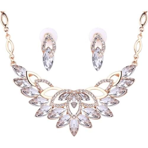 Fashion Clear Eyes Jewelry Set Delicate Alloy Rhinestone Necklace Earrings Birthday Christmas Gift Horse Eye Necklaces Collar