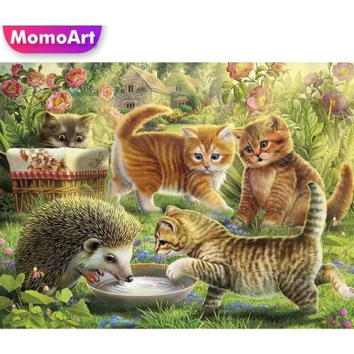 MomoArt Diamond Painting Animal Full Square Drill Diamond Mosaic Cat Needlework Beaded Flower Embroidery Hedgehog Home Decor