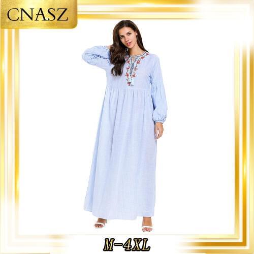 Muslim Dress Islamic Clothing Large Size Gown Fashion Simple Long Sleeve Abaya Turkish Embroidered Musulman Dress