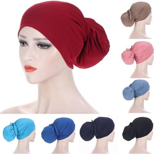 Solid Color Muslim Bandage Easy Cap Jersey Hijabs for Women Elastic Soft Headband Turban Hijab Chemo Hats Fashion Accessories