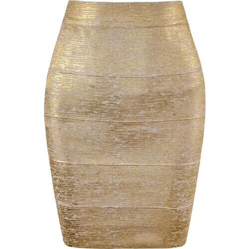 Wholesale Women Summer Fashion Sexy Gold Bronzing Mini Bandage Skirt 2020 Designer Night Club bodycon Pencil Skirt Faldas 46cm