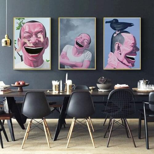 Wall art Posters Figure Painting Yue Minjun Laughing Man Modem Home Decorates Canvas Paintings For Living Room No Frame