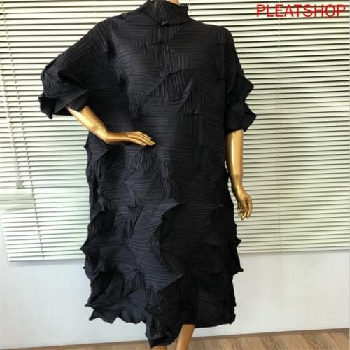 MIYAKE Pleated Hand Pleated Dress European Station All-match Fashion Irregular Folding Dress Pleated Large Size elegant vestidos