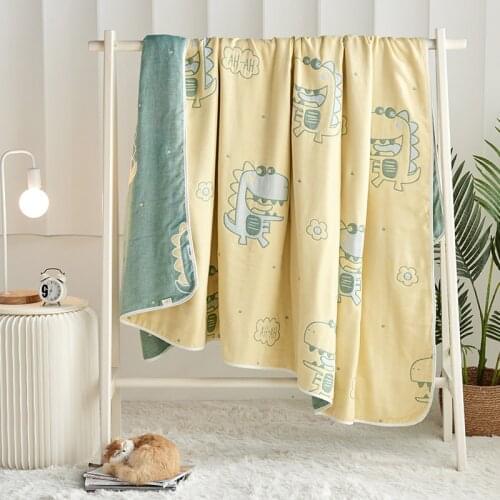 Spring Summer Cotton Gauze Muslin Throw Blanket On The Bed Cartoon Disnosaur Animal Crib Cover Sheet Soft Comfortable Bedcover