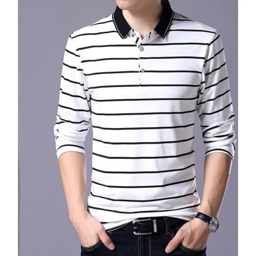 Striped Polo Shirt Men Fad Spring 95% Cotton Mens Polo Shirt Male Long Sleeve Casual Shirt Mens Turn Down Collar Polos 3XL