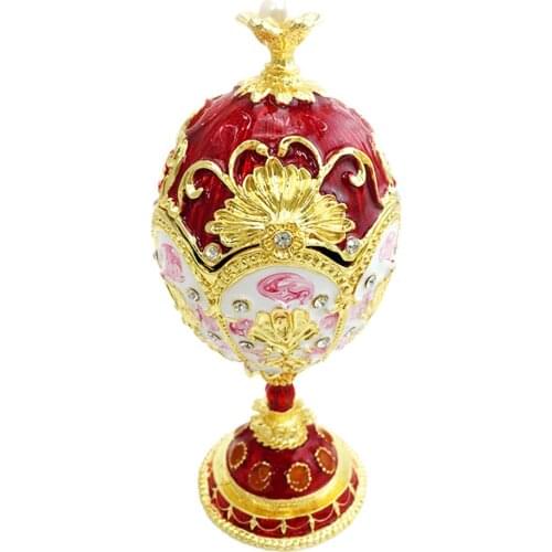 Hand Painted Enameled Egg Flower Pattern Easter Egg Decorative Hinged Jewelry Trinket Box Unique Gift for Home Decor