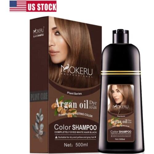 500ml Natural Argan Oil Essence Instant Hair Dye Shampoo Instant Hair Color Cream Cover Permanent Hair Coloring Shampoo Women