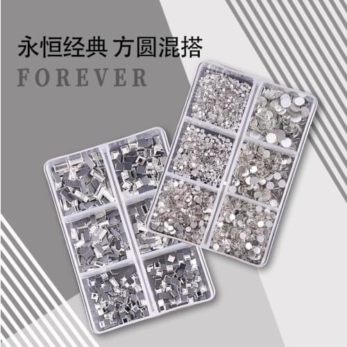 1 Box Crystal Nail Art Rhinestone Flat Bottom Clear Mixed Shape Circular Square DIY 3D Glitter Jewelr Decoration In 6cell Pot