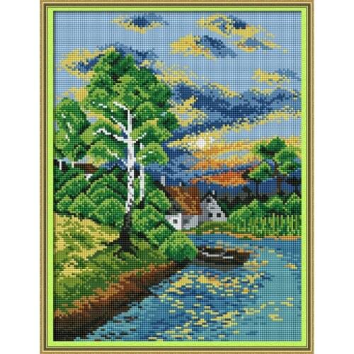Everlasting Love Sunset On The River Chinese 5d Diamond Painting Full Square Christmas Decorations For Home Wedding Halloween