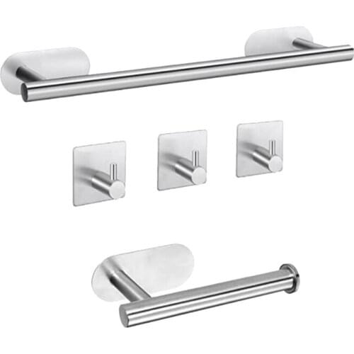 Towel Rack Self Adhesive Towel Bar Rail Hooks,Stainless Steel Toilet Paper Holder Set Wall Mounted For Kitchen Bathrooms