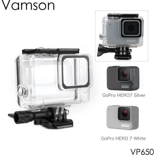 Vamson forGopro Hero 7 Silver/White Waterproof Case Diving Protective Cover Housing Mount 60M Camera Accessory VP650