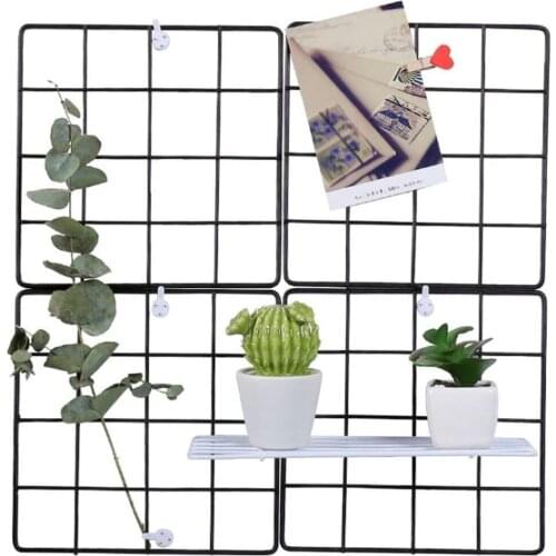 20X20CM Free Combination Iron Frame Mesh Grid Photo Wall Decorate Wall Hanging Art Display Board Black White Storage Shelf