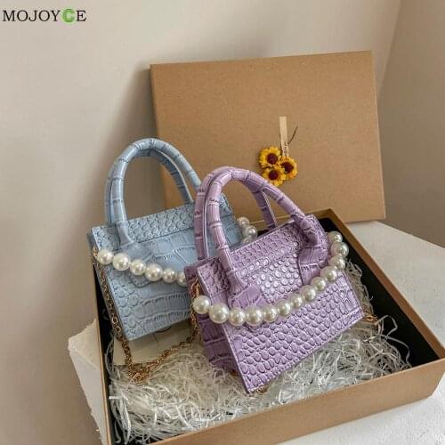 Pearl Chain Messenger Bag Fashion Women Alligator Pattern PU Shoulder Handbag Vintage Luxury Designer Women Handbags