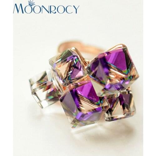 MOONROCY Be Purple Crystal Rings Dropshipping Trendy Jewelry Rose Gold Color Hyperbole Square CZ Crystal Rings for Women Gift
