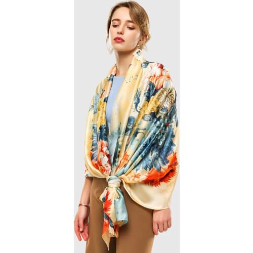 Luxury Large Silk Scarf Women Peony Floral Soft Shawl Digital Print Pattern Foulard [3380]