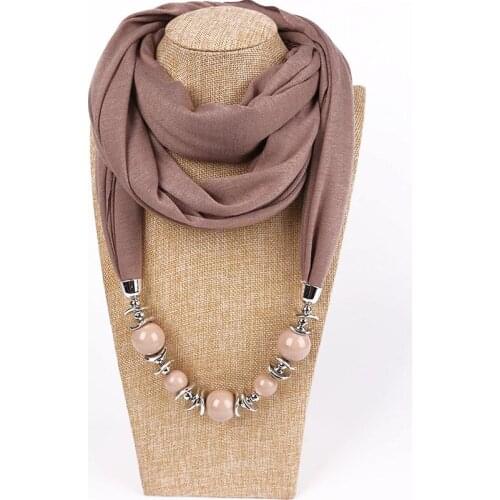 2020 New Fashion Print Jewelry Necklace For Women Scarf Ladies Gorgeous Beaded Foulard Female Solid Color Hijabs Accessories