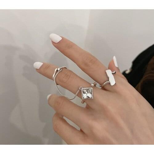 VENTFILLE 925 Sterling Silver Rings White Zircon Tassel Chain Accessories INS Fashion Creative Irregular Geometric Party Jewelry