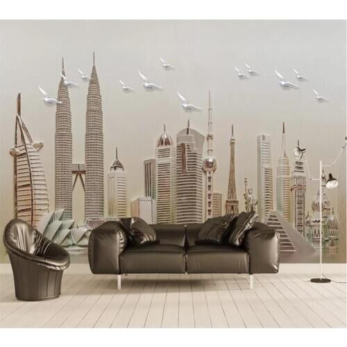 Wellyu Custom wallpaper European 3D Обои embossed famous building group TV background wall painting papel de parede 3d wallpaper