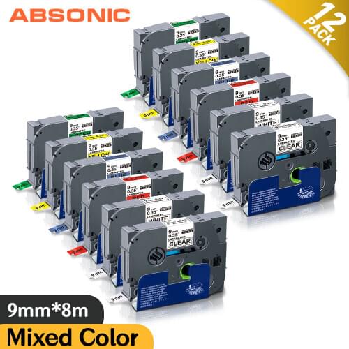 12PK Mixed Color For Brother TZe-221 221 TZe Label Tape tze-221 tze221 Labels 9mm Compatible for Brother P touch PT-E110 Laberl