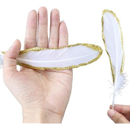White Spray Gold Natural Goose Feathers For Crafts Jewelry Making 6-8 Inch Big Feather Wedding Carnival Decoration Plumes 10 Pcs