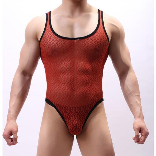 Men Sexy Mesh Bodysuit Wrestling Singlet Fetish Gay Male Jockstrap Underwear Erotic Lingerie Fitness Suit See Through Jumpsuits