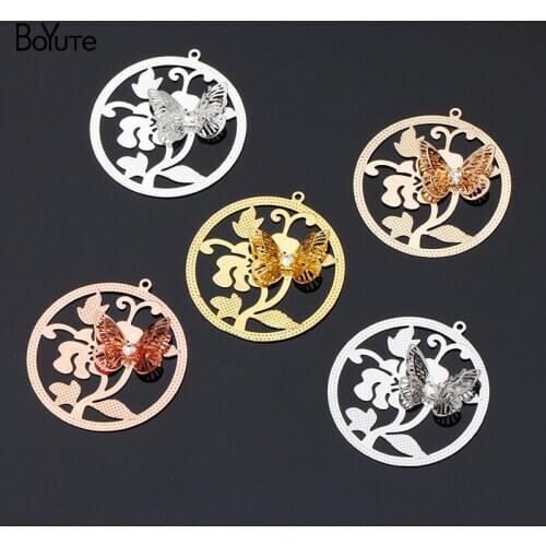 BoYuTe (10 Pieces/Lot) 38MM Metal Brass Hollow out Butterfly Flower Pendant Diy Hand Made Jewelry Accessories Wholesale